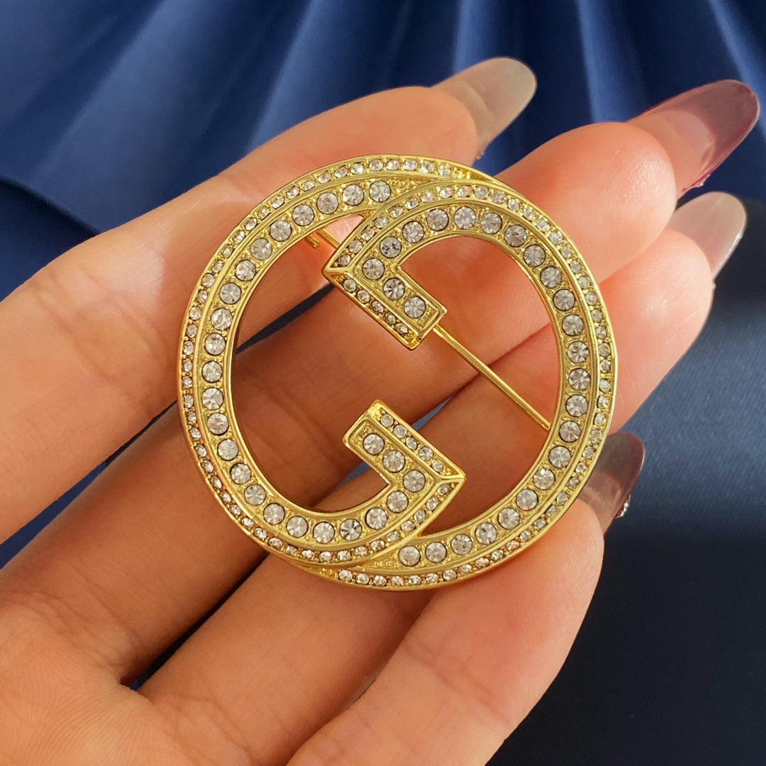 Gucci Gold-Tone Crystal Circular G Brooch - album image 6