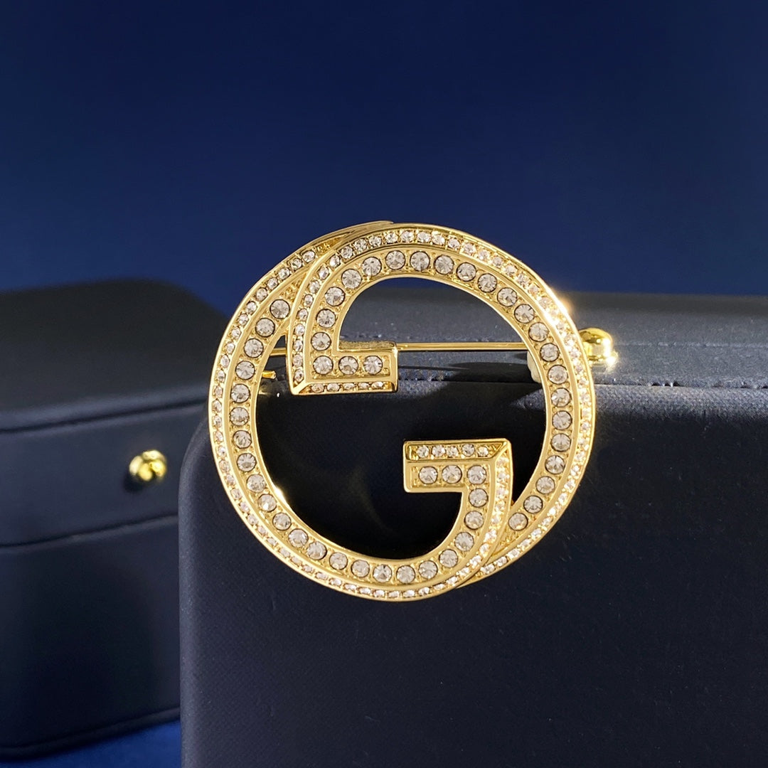 Gucci Gold-Tone Crystal Circular G Brooch - album image 7