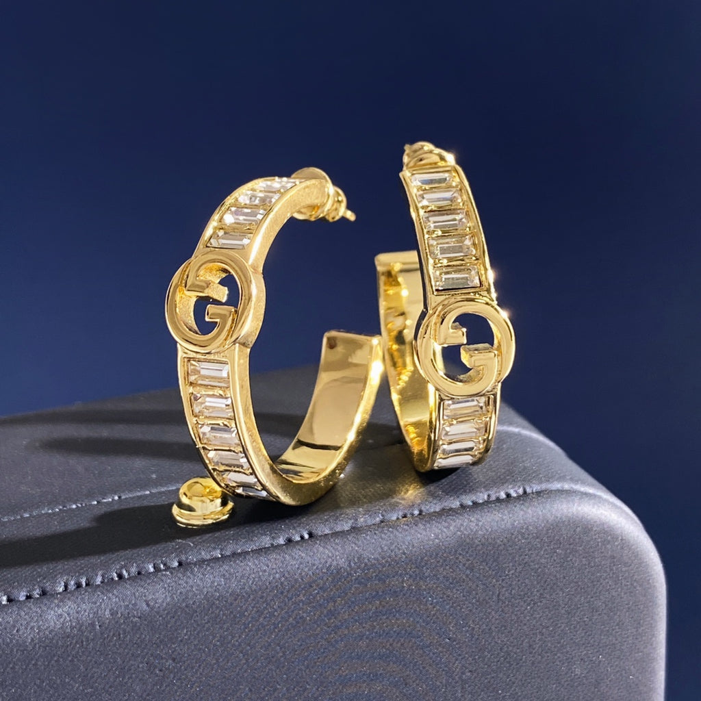 Gucci Interlocking G Gold-Tone GG Letter Circular Square Earrings - album image 1