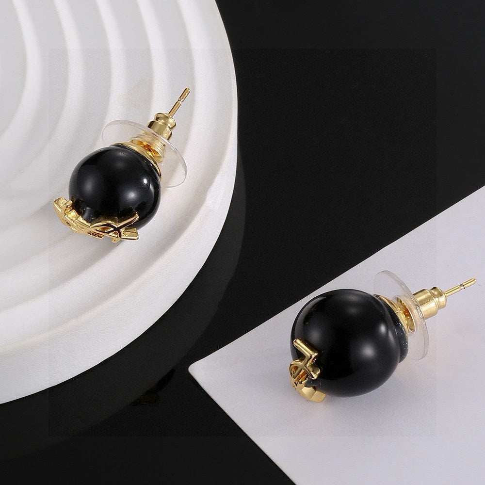 Saint Laurent Asymmetric Pearl Monogram Stud Earrings - album image 2