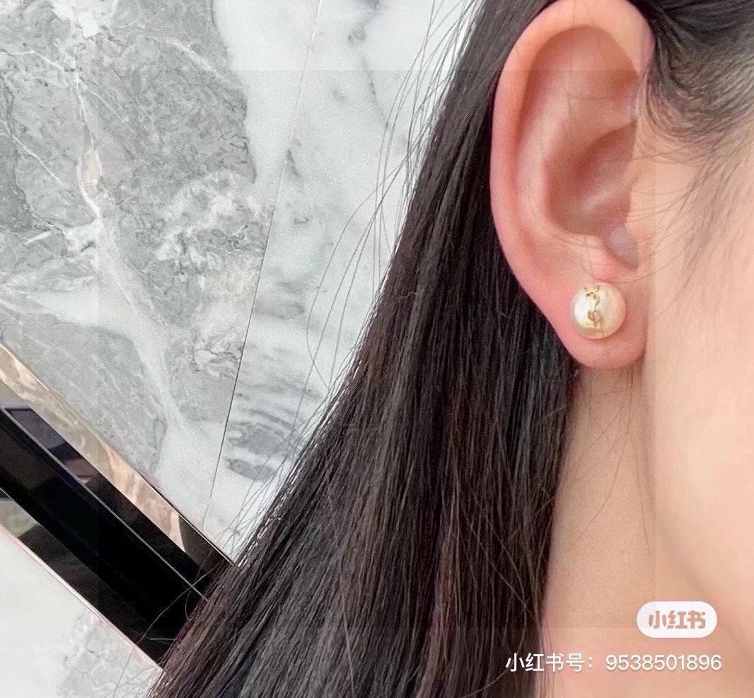 Saint Laurent Asymmetric Pearl Monogram Stud Earrings - album image 3