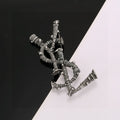Saint Laurent Dark Silver-Tone Crystal Monogram Brooch - album image 1
