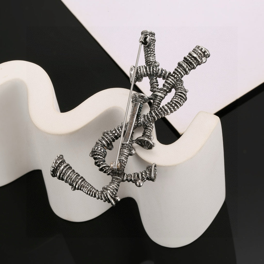 Saint Laurent Dark Silver-Tone Crystal Monogram Brooch - album image 3