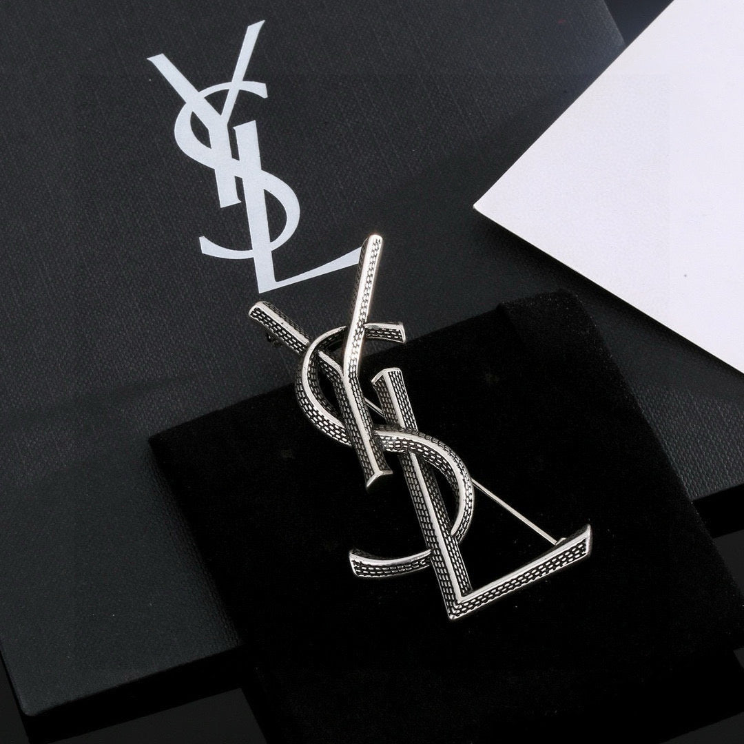 Saint Laurent Silver and Antique Gold-Tone Monogram Brooch - album image 5