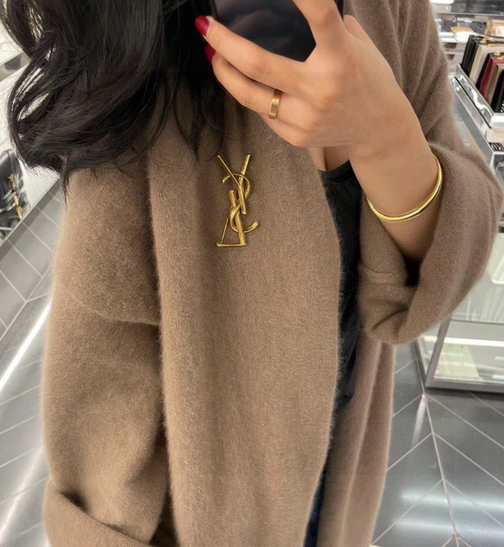 Saint Laurent Silver and Antique Gold-Tone Monogram Brooch - album image 6