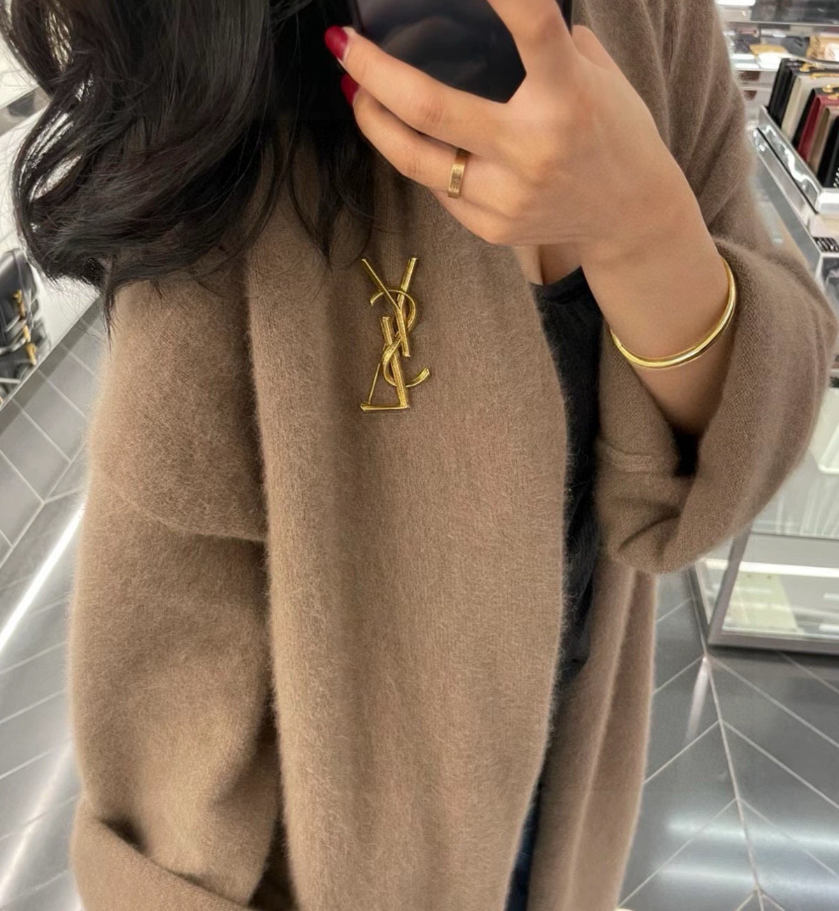 Saint Laurent Silver and Antique Gold-Tone Monogram Brooch - album image 6
