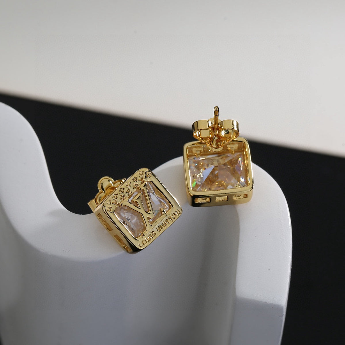 Louis Vuitton Gold-Tone Square Frame Monogram Stud Earrings - album image 3