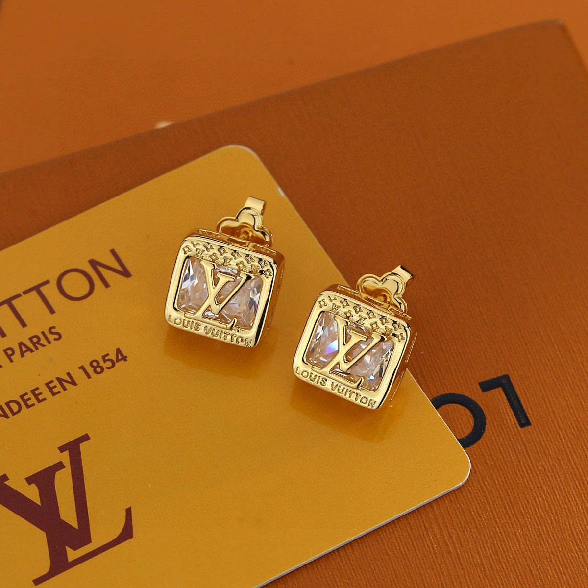 Louis Vuitton Gold-Tone Square Frame Monogram Stud Earrings - album image 4