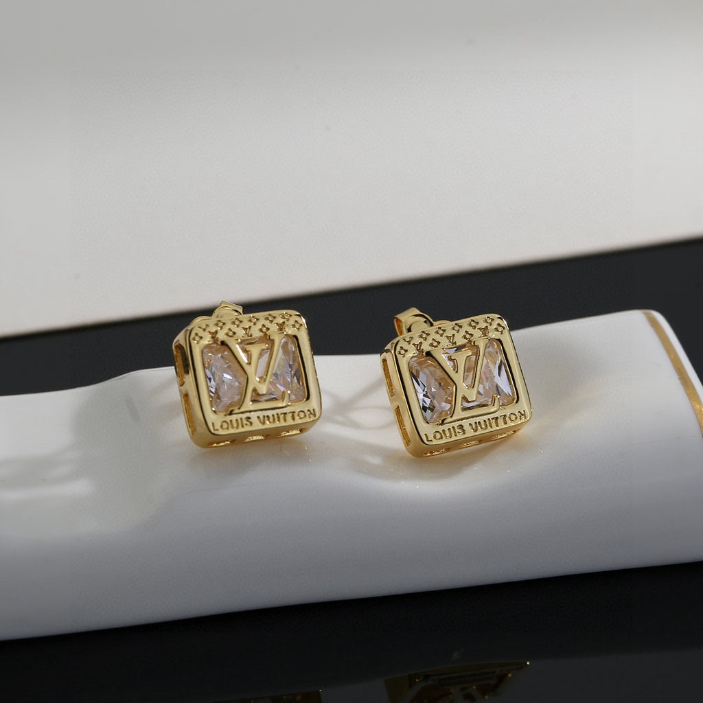 Louis Vuitton Gold-Tone Square Frame Monogram Stud Earrings - album image 5