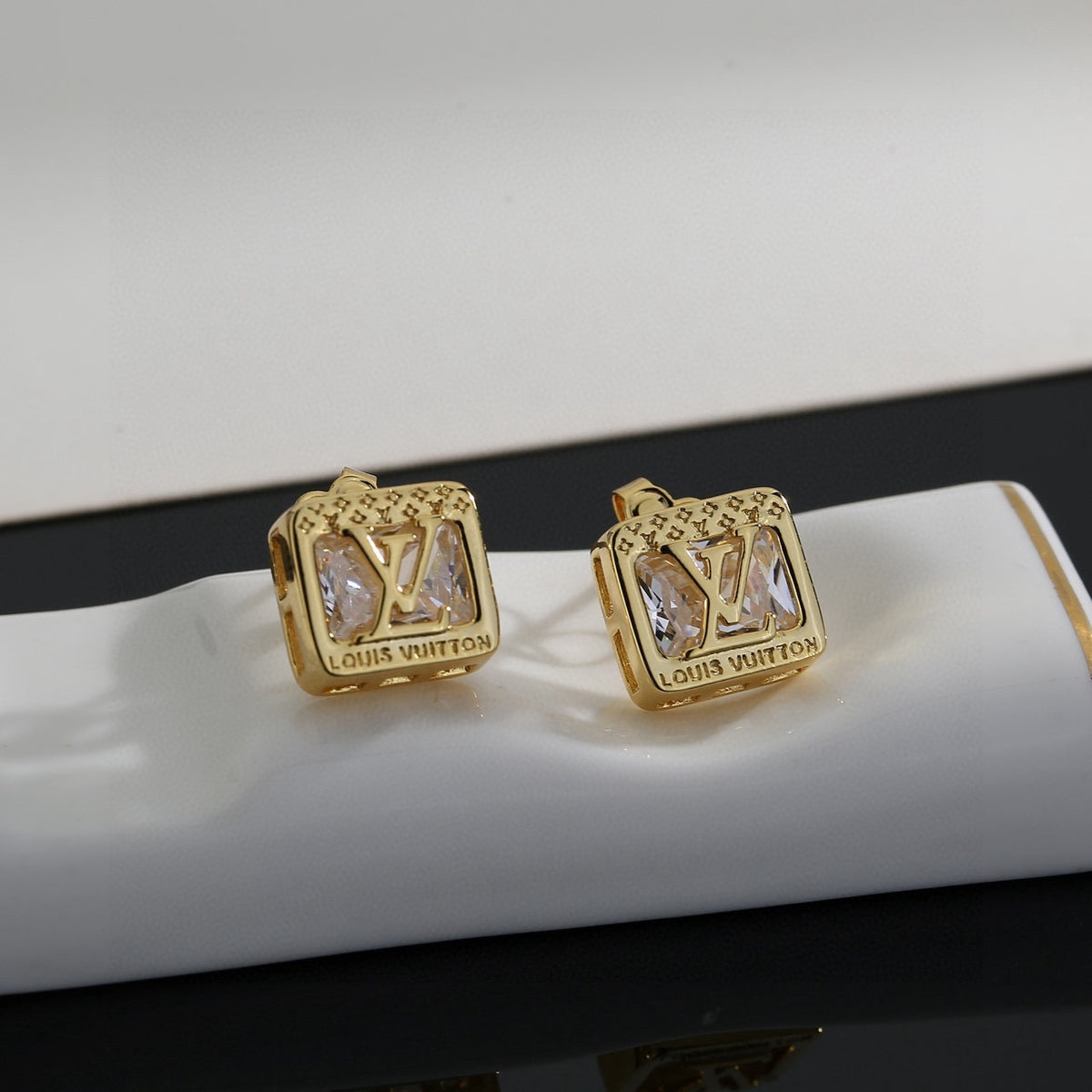 Louis Vuitton Gold-Tone Square Frame Monogram Stud Earrings - album image 5