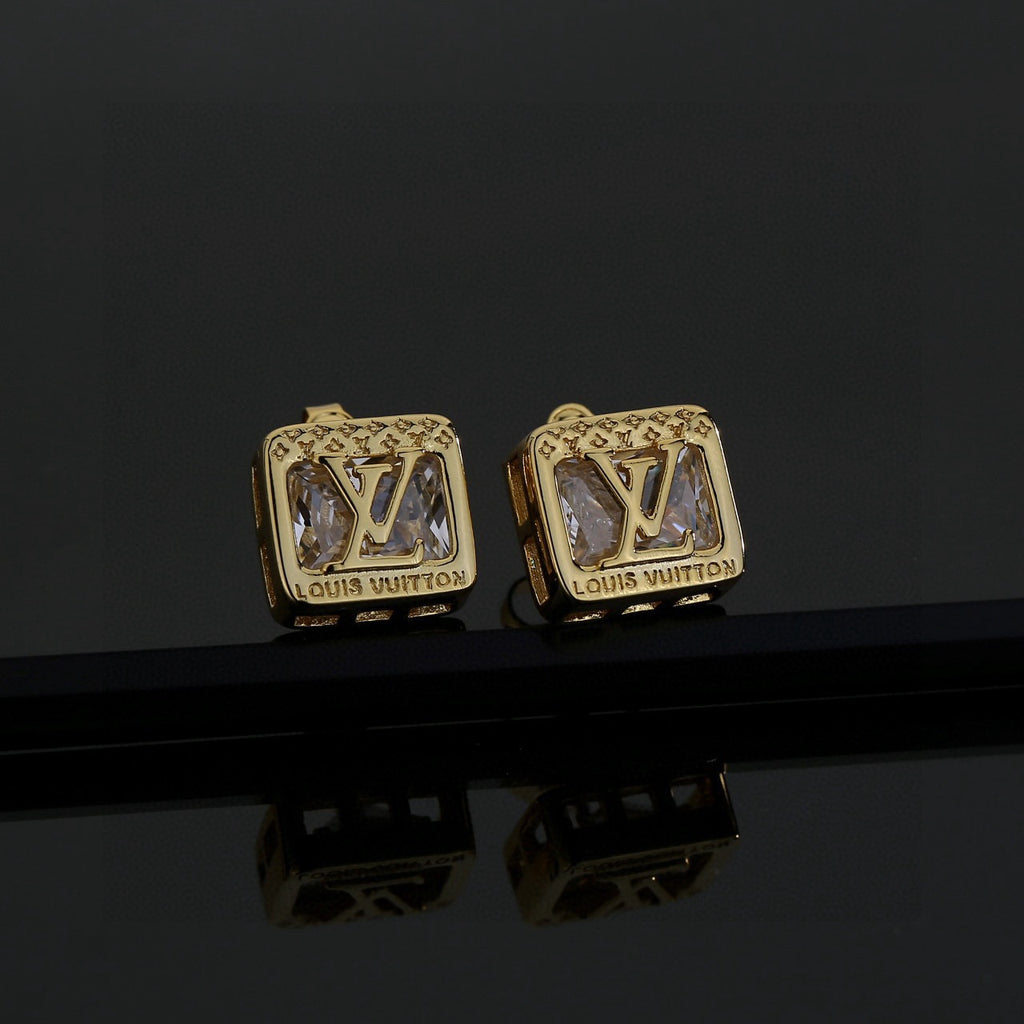 Louis Vuitton Gold-Tone Square Frame Monogram Stud Earrings - album image 2