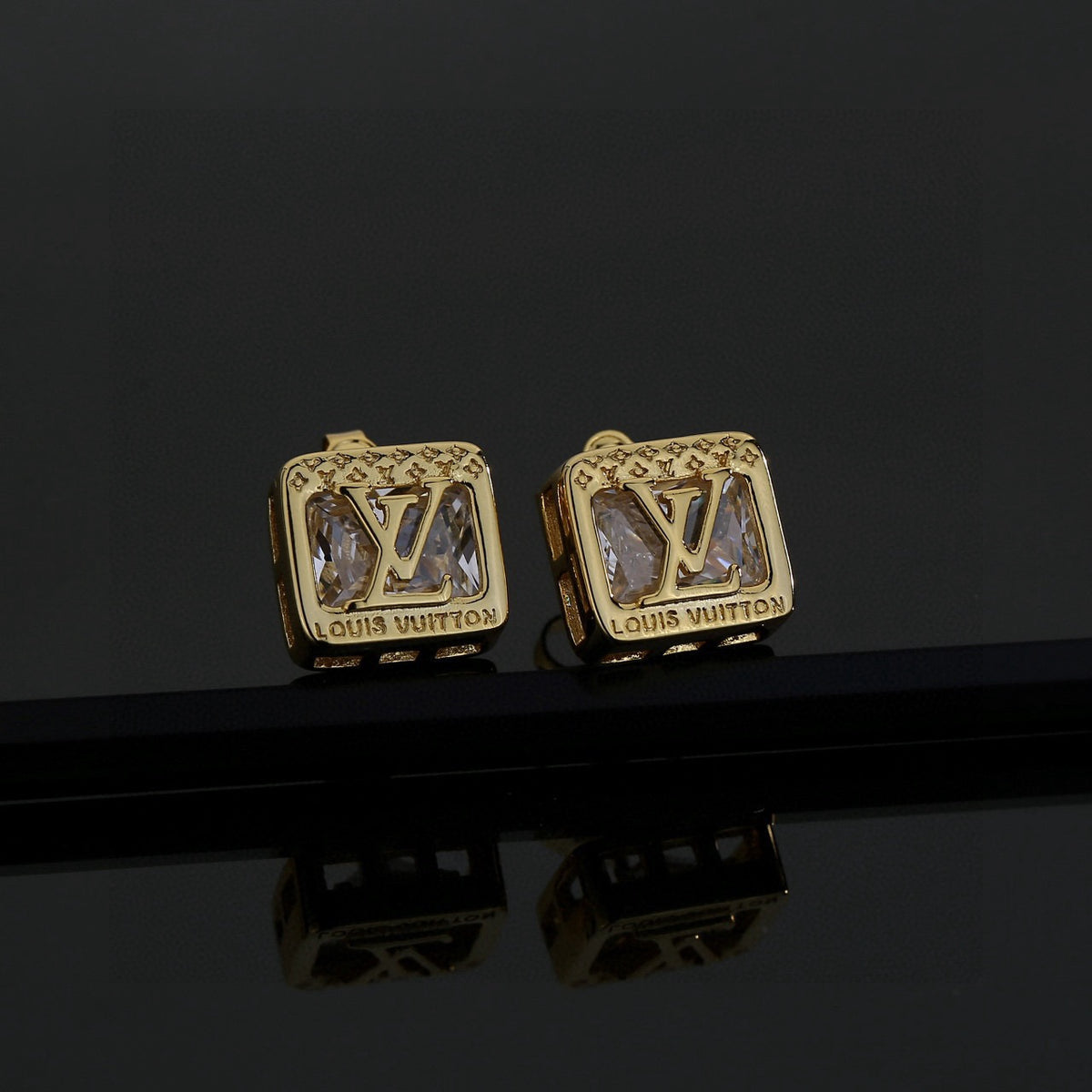 Louis Vuitton Gold-Tone Square Frame Monogram Stud Earrings - album image 2