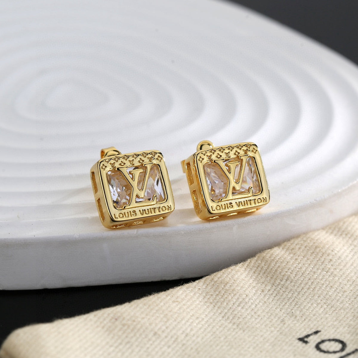 Louis Vuitton Gold-Tone Square Frame Monogram Stud Earrings - album image 1