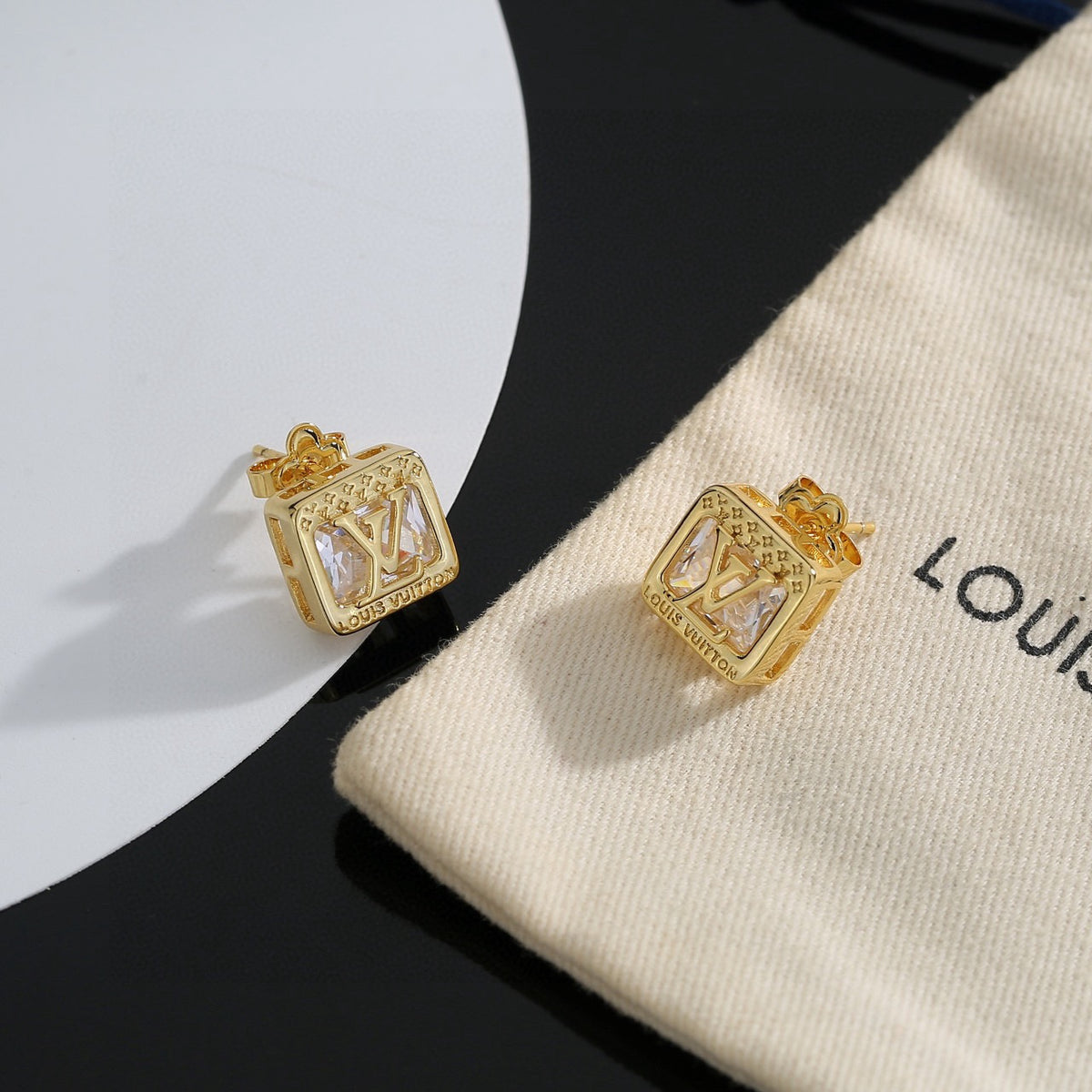 Louis Vuitton Gold-Tone Square Frame Monogram Stud Earrings - album image 6