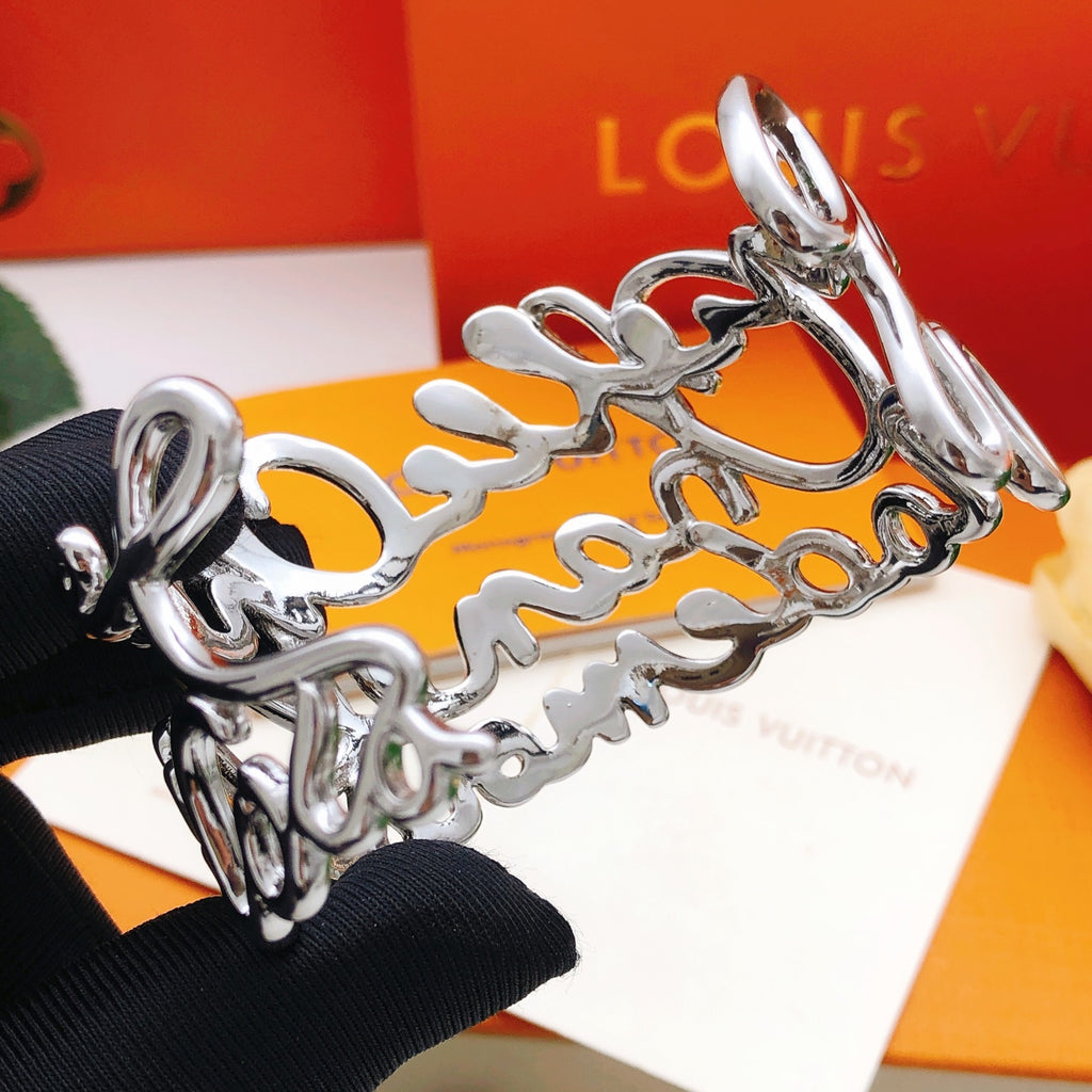 Louis Vuitton Silver-Tone LV Letter Bangle - album image 5