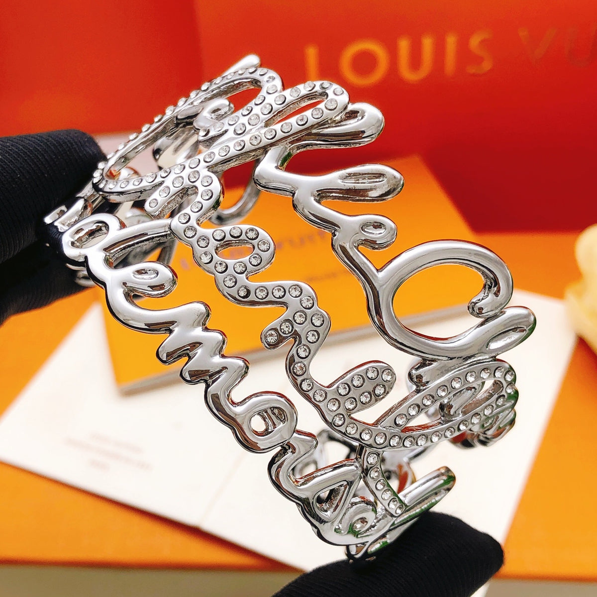 Louis Vuitton Silver-Tone LV Letter Bangle - album image 3