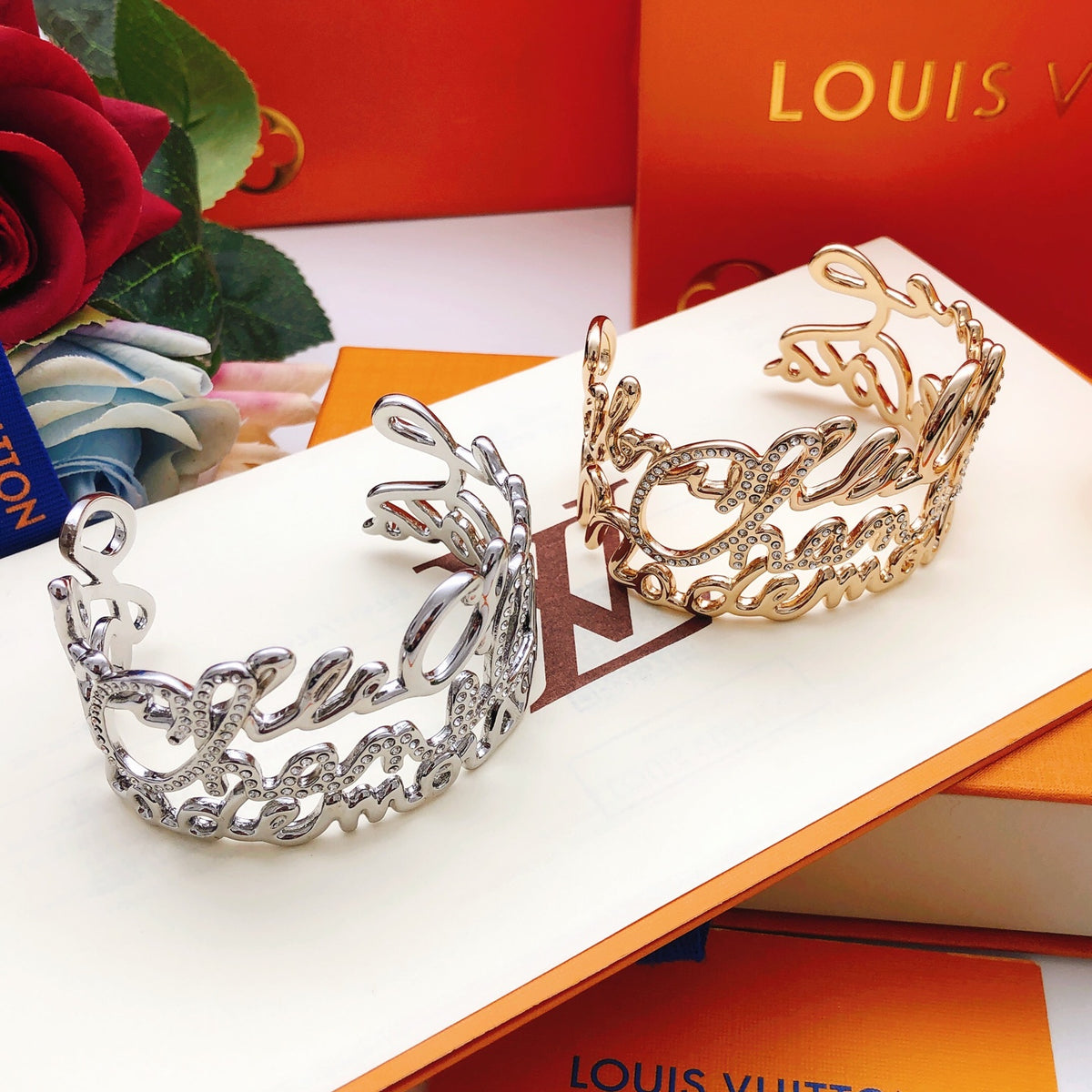 Louis Vuitton Silver-Tone LV Letter Bangle - album image 6