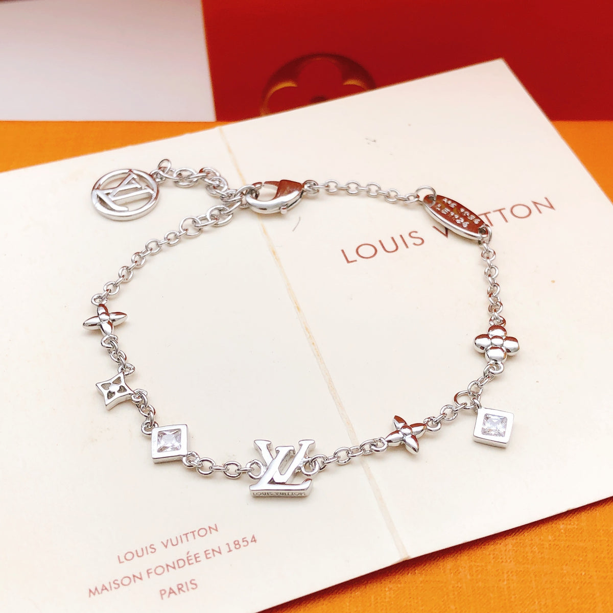 Louis Vuitton Silver-Tone Square Crystal Accent Polished Bracelet - album image 5