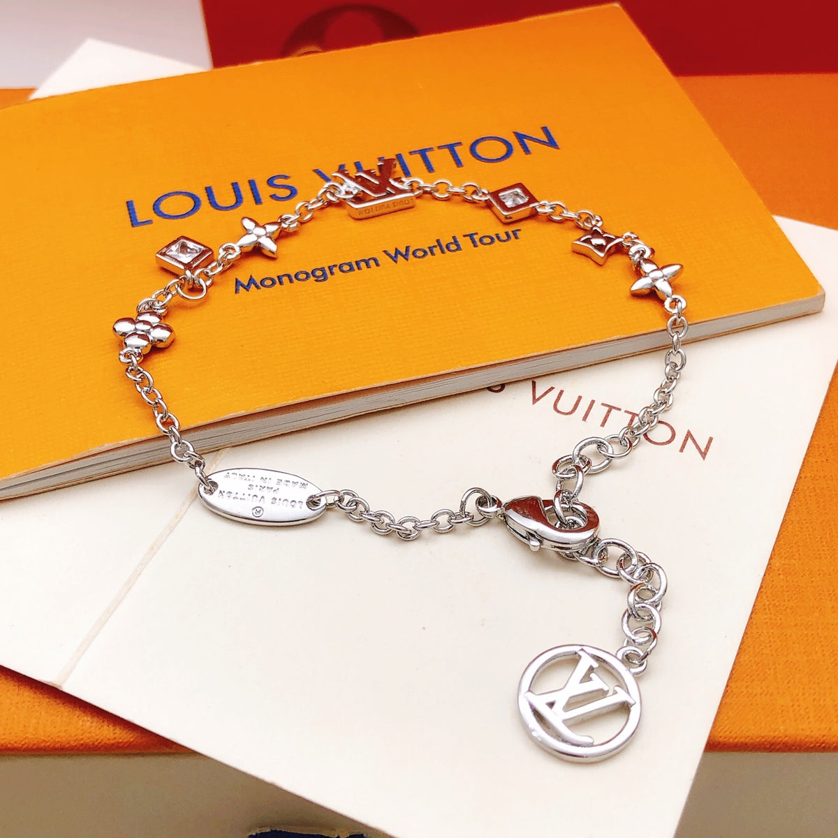 Louis Vuitton Silver-Tone Square Crystal Accent Polished Bracelet - album image 4