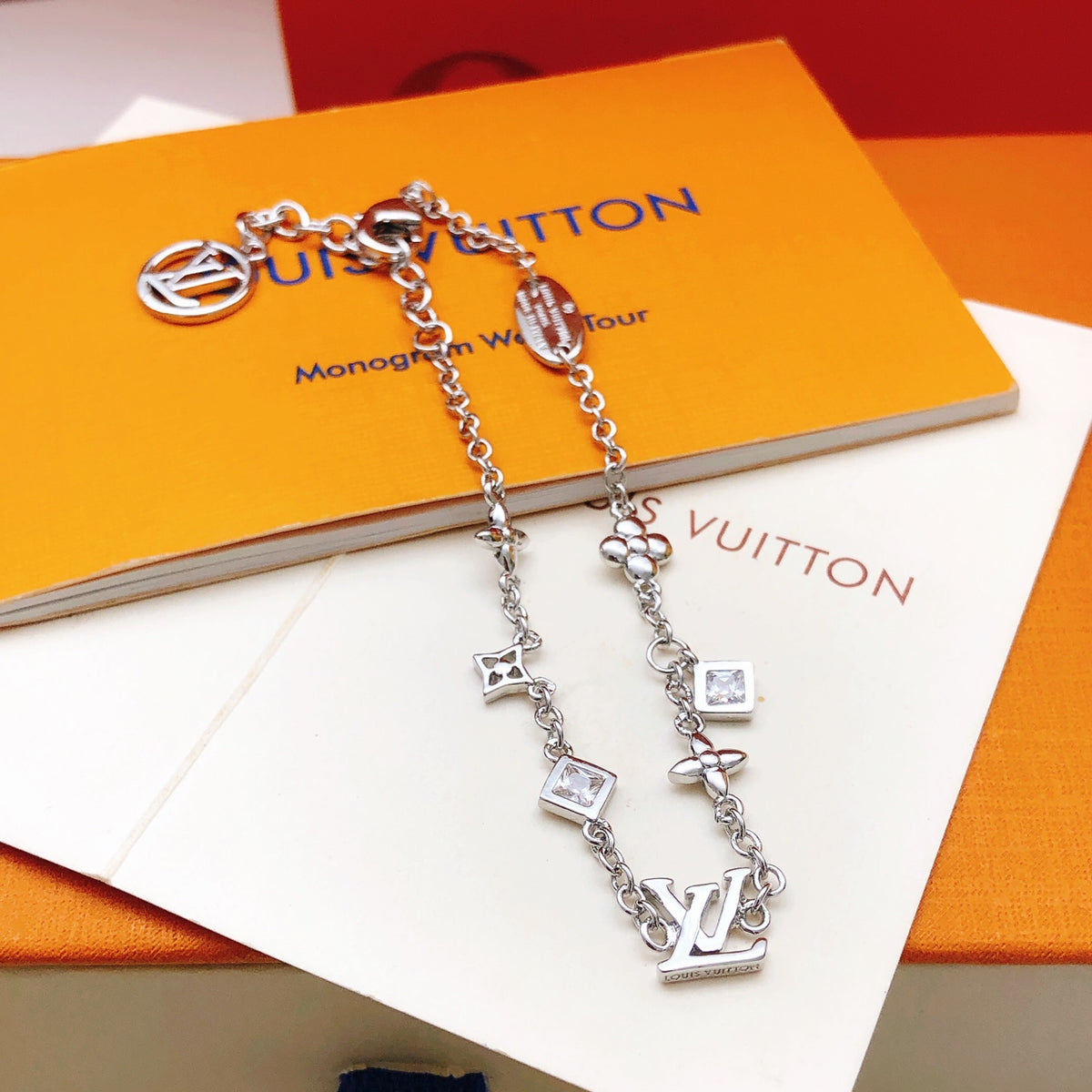 Louis Vuitton Silver-Tone Square Crystal Accent Polished Bracelet - album image 3