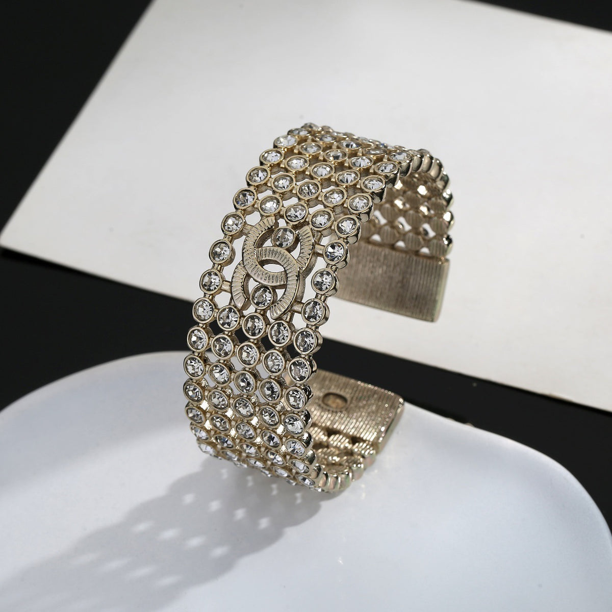 Chanel Silver-Tone Wide Woven Bangle - album image 5