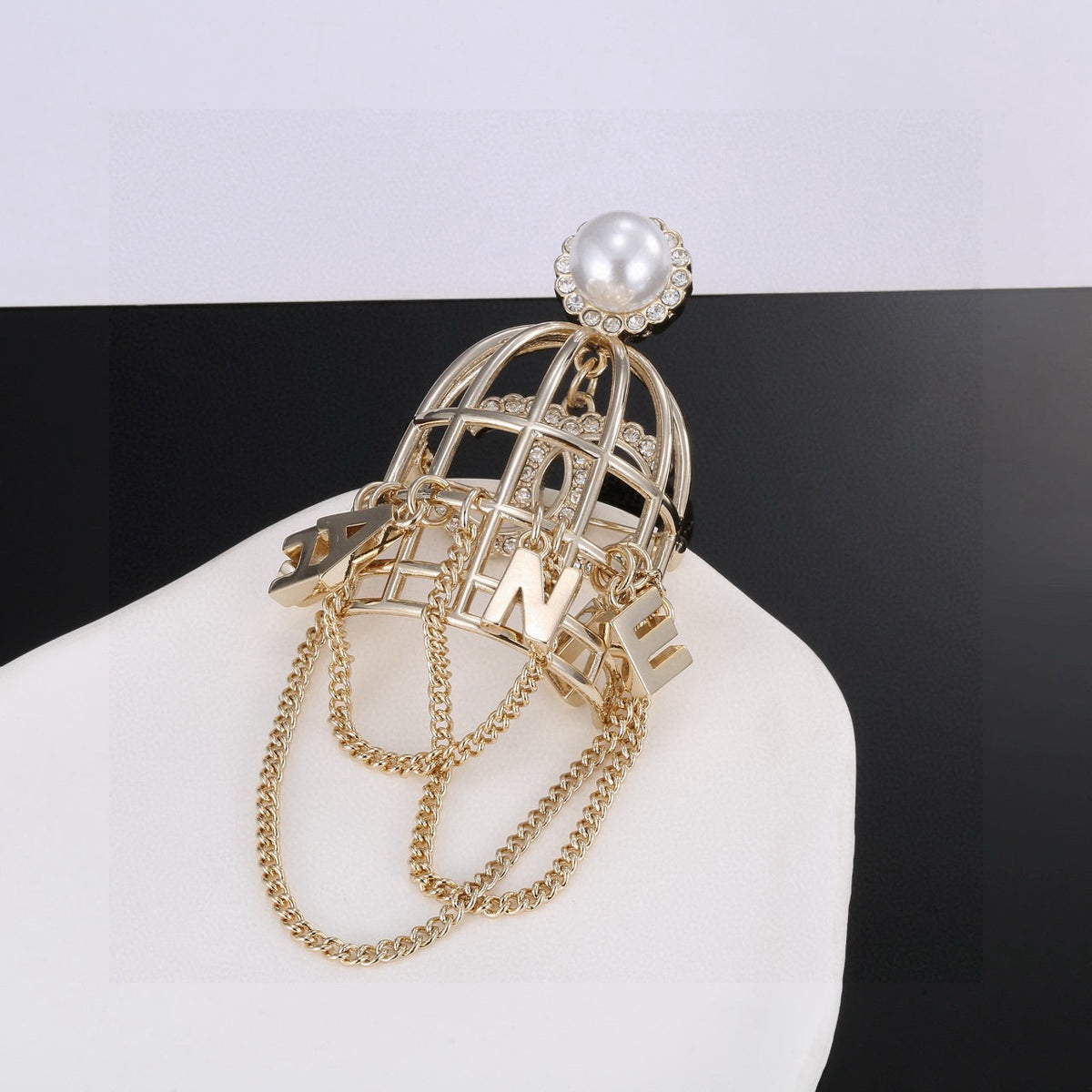 Chanel Interlocking C Letter Tassel Crystal Accent Brooch - album image 6