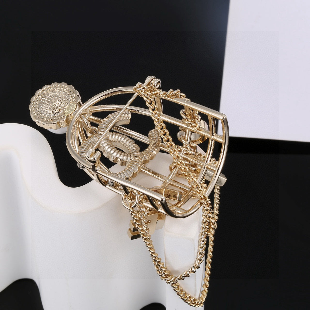 Chanel Interlocking C Letter Tassel Crystal Accent Brooch - album image 4