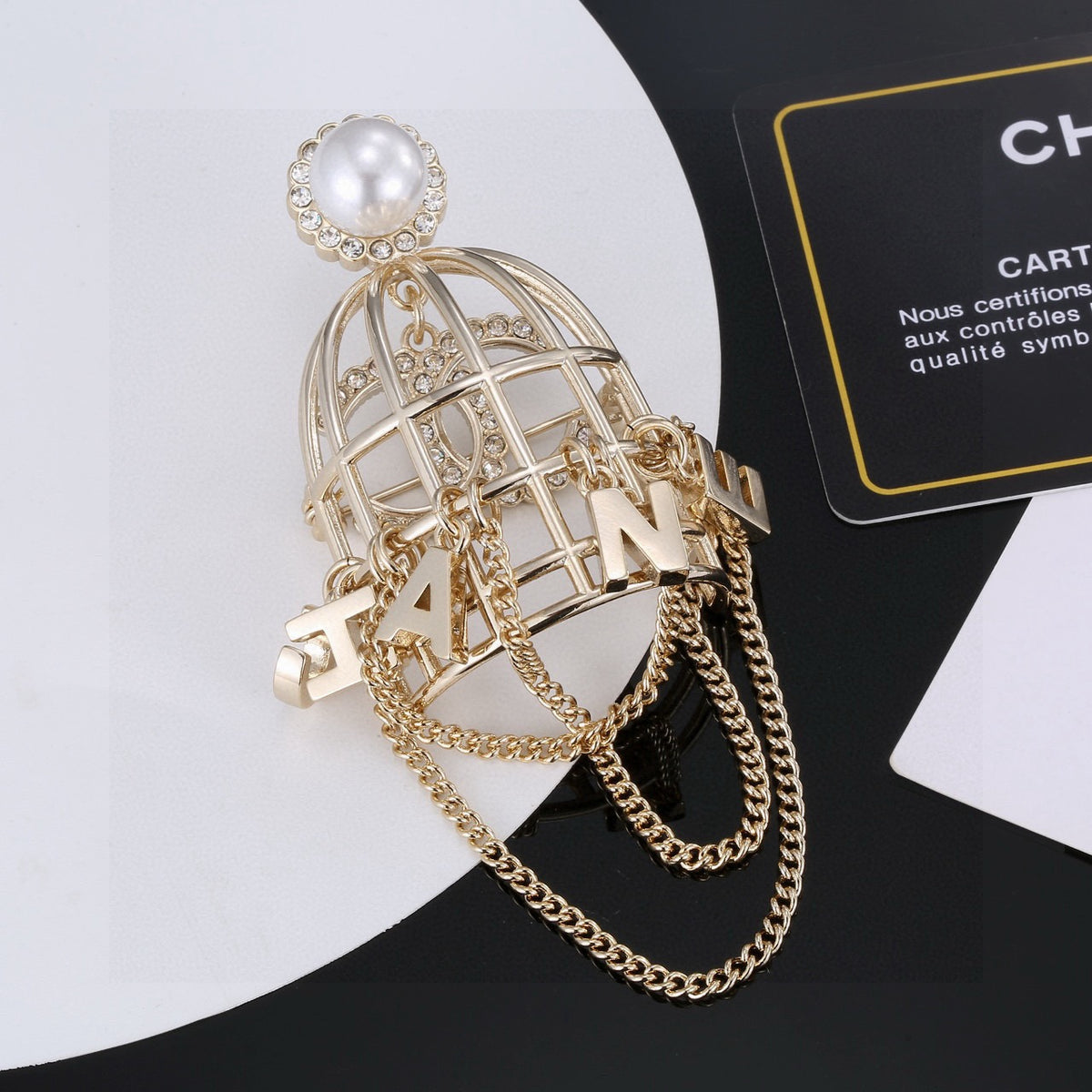 Chanel Interlocking C Letter Tassel Crystal Accent Brooch - album image 2