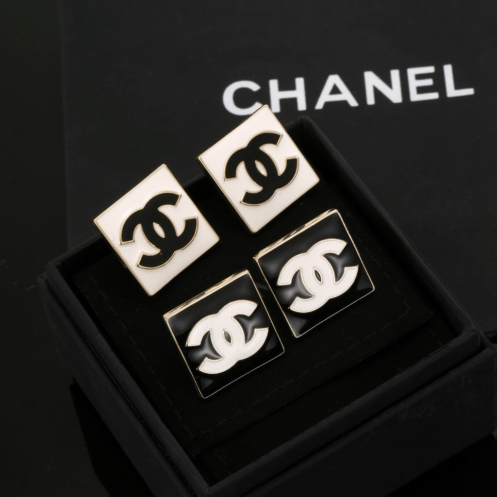 Chanel Interlocking C Resin Gold-Tone Square Stud Earrings - album image 3