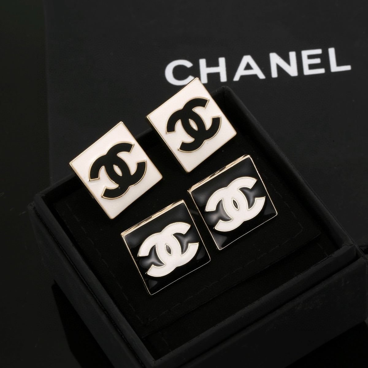 Chanel Interlocking C Resin Gold-Tone Square Stud Earrings - album image 3