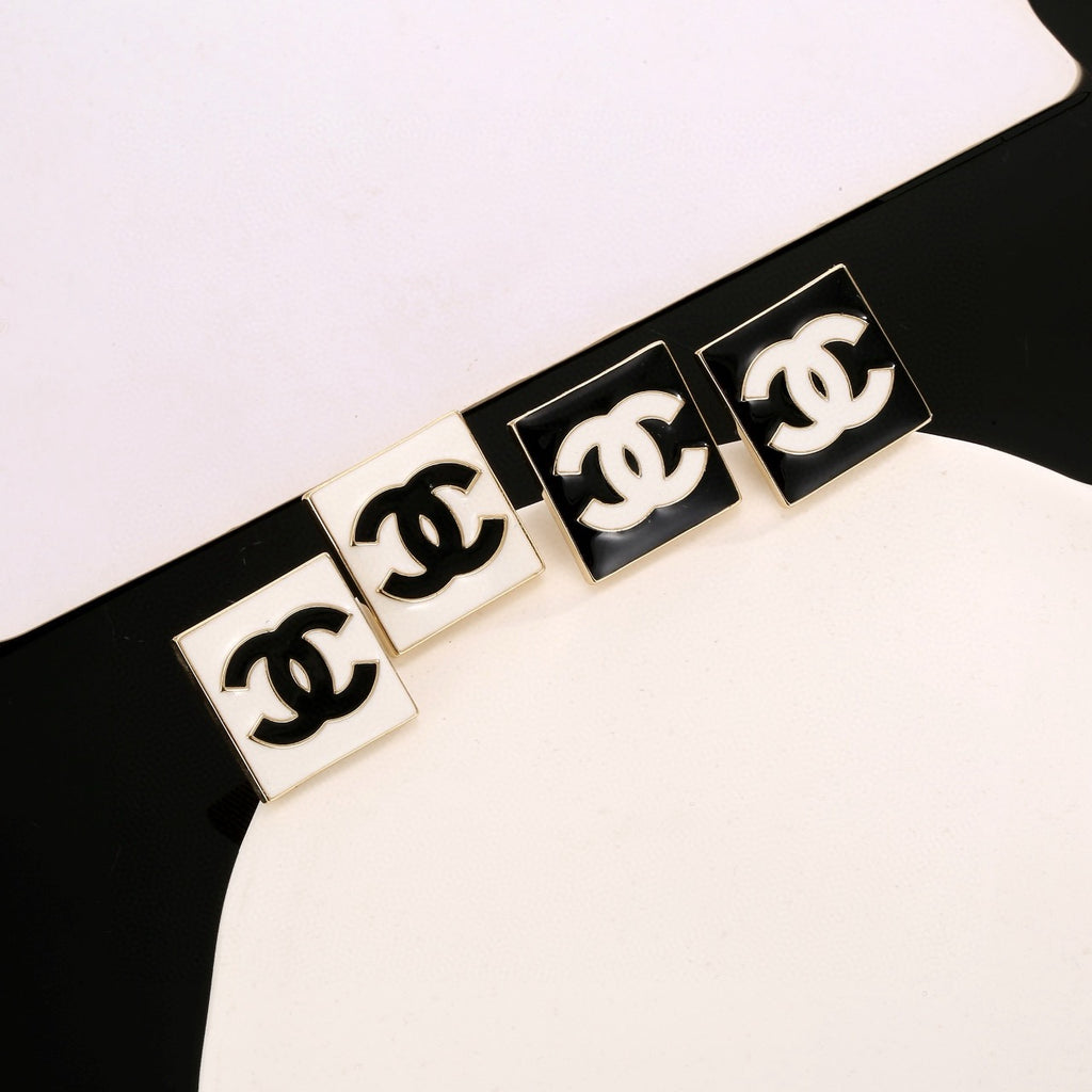 Chanel Interlocking C Resin Gold-Tone Square Stud Earrings - album image 1