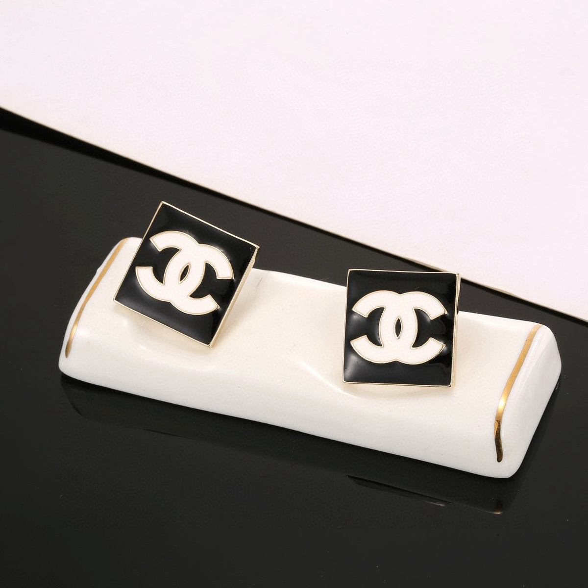 Chanel Interlocking C Resin Gold-Tone Square Stud Earrings - album image 4
