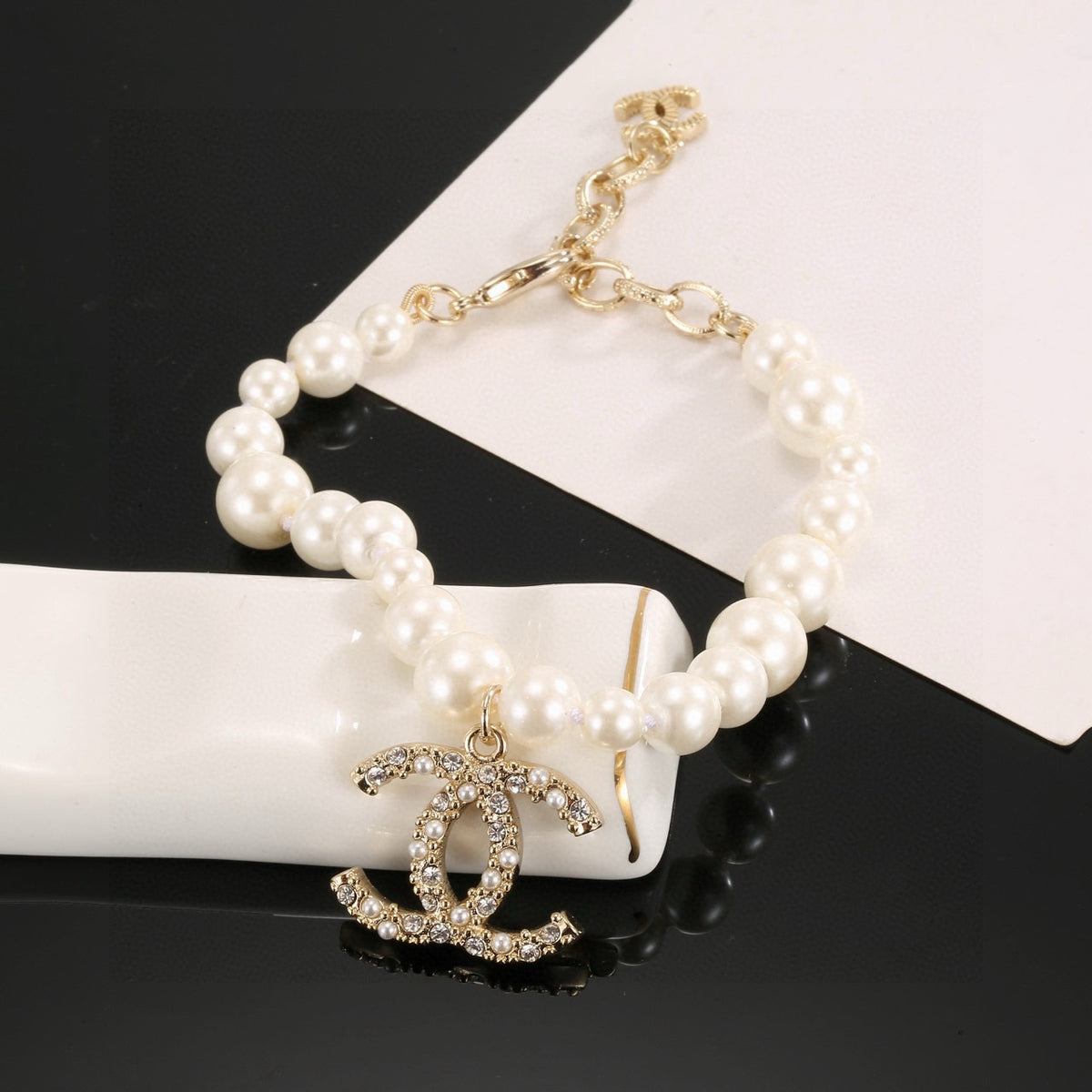 Chanel Interlocking C Pearl Crystal Accent Bracelet - album image 4