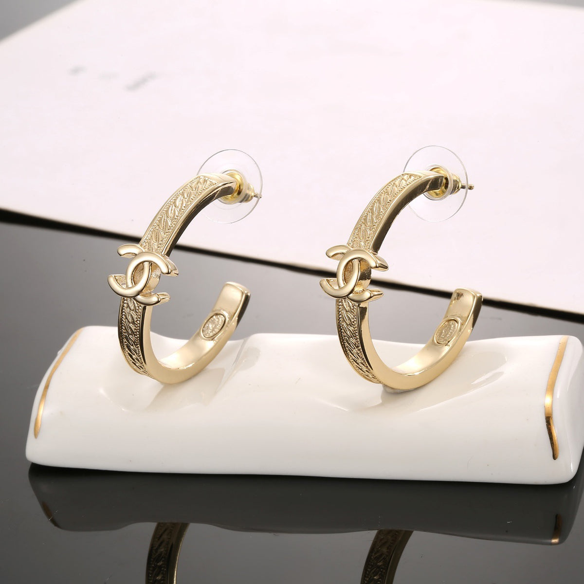 Chanel Gold-Tone Open CC Hoop Earrings - album image 6