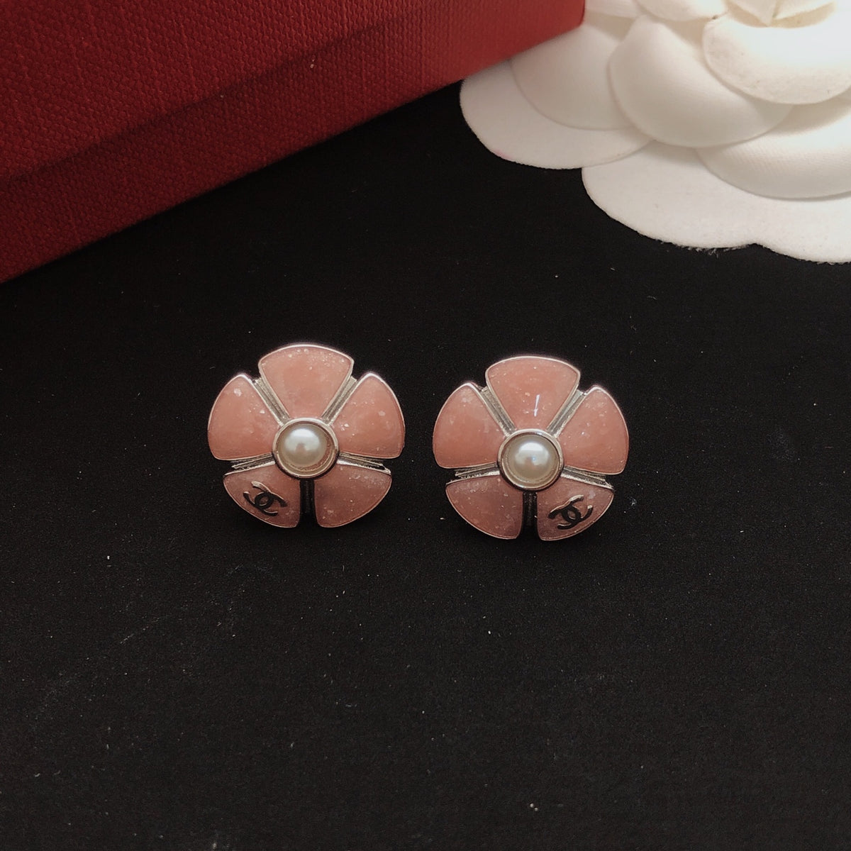 Chanel Camellia Pink Flower Earrings - album image 5