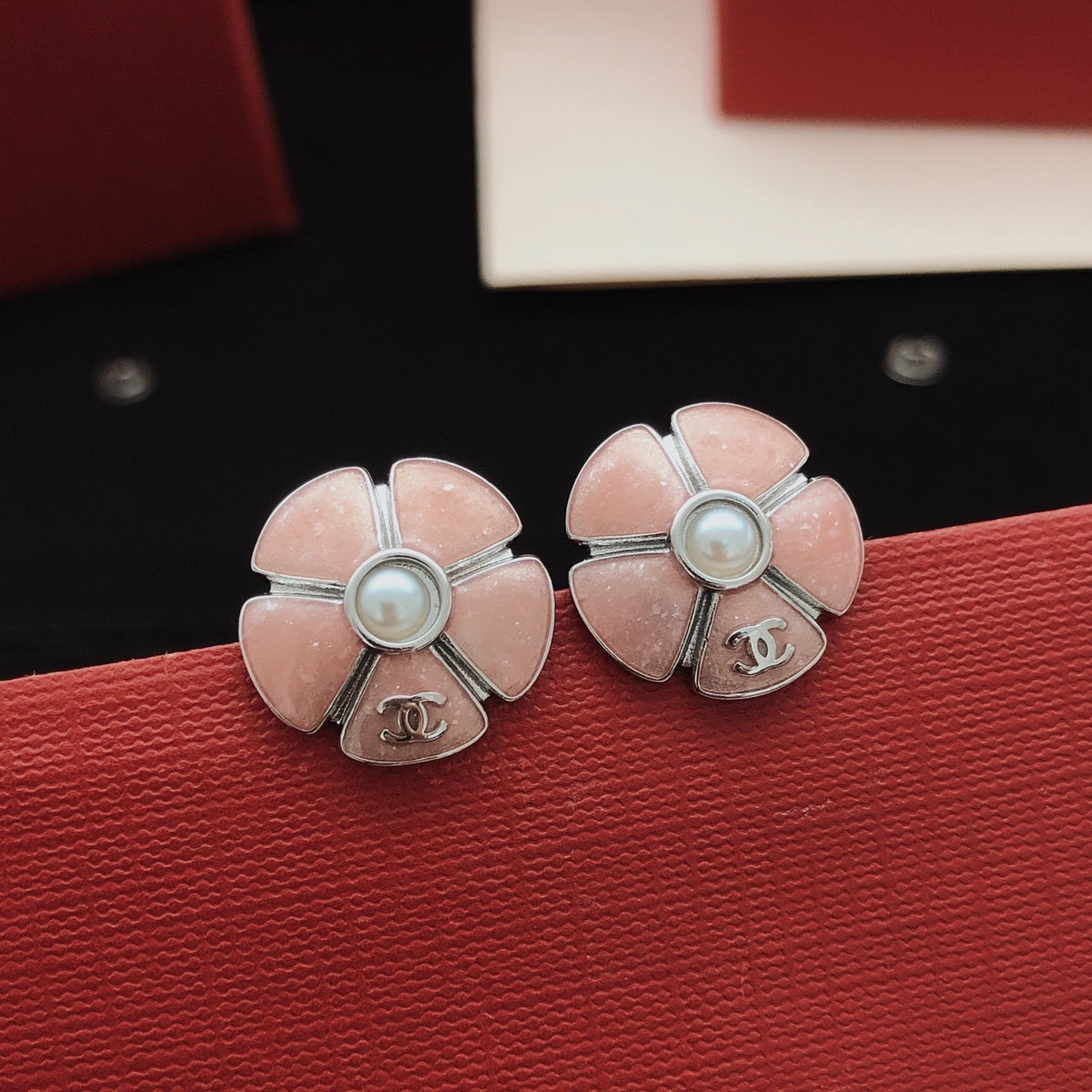 Chanel Camellia Pink Flower Earrings - album image 1
