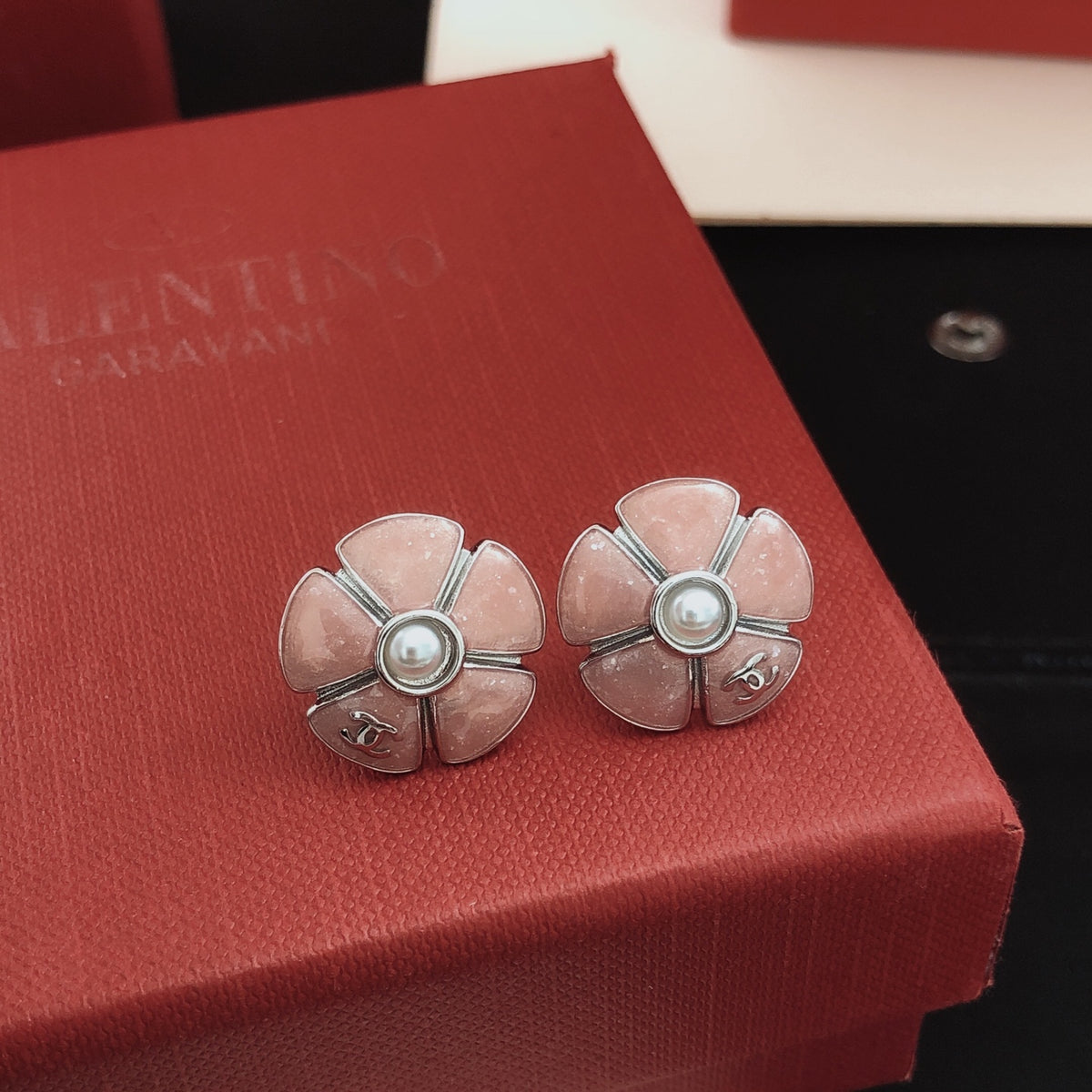 Chanel Camellia Pink Flower Earrings - album image 8
