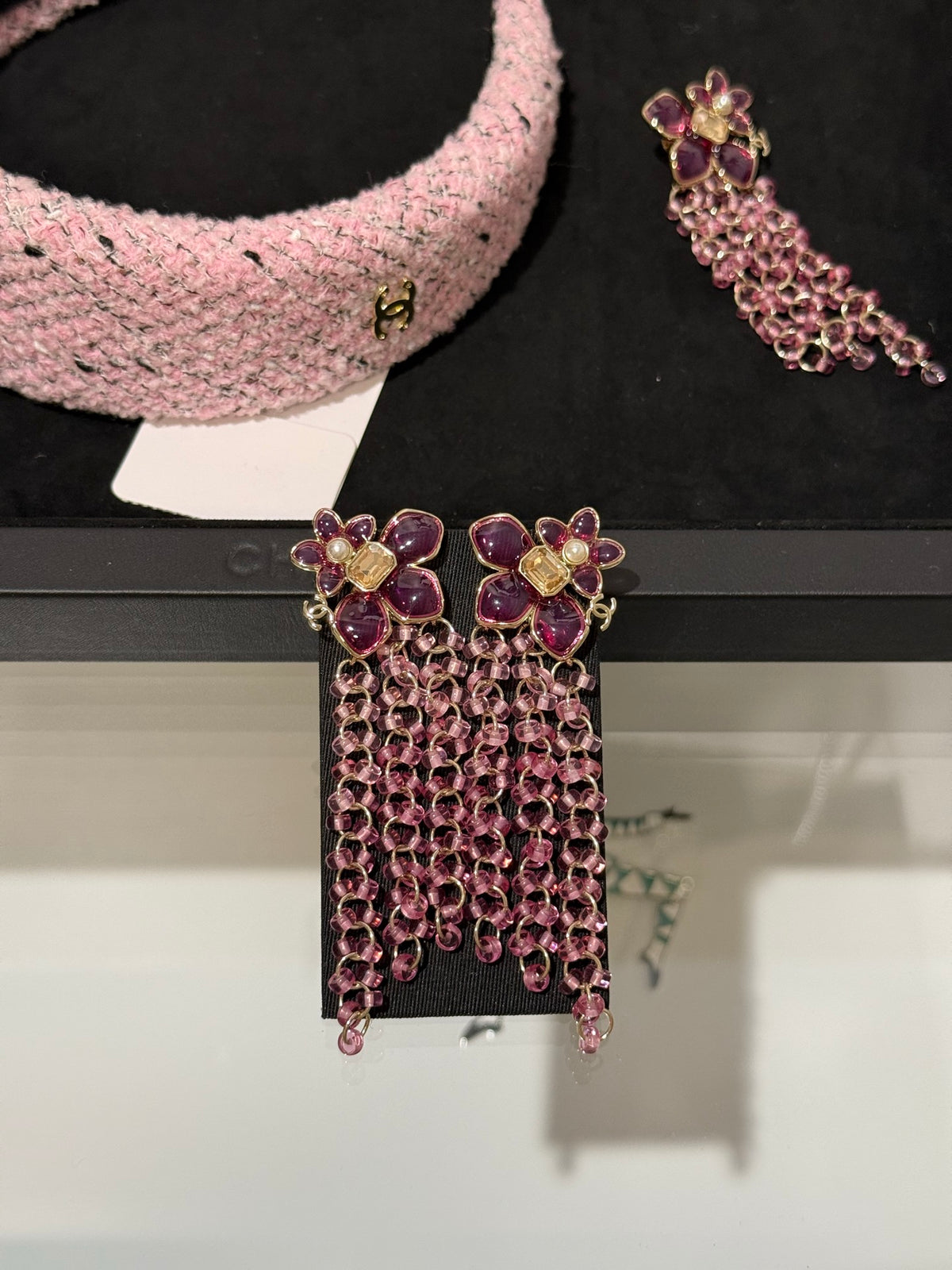 Chanel Interlocking C Resin Gold-Tone Pink Pearl Earrings - album image 8