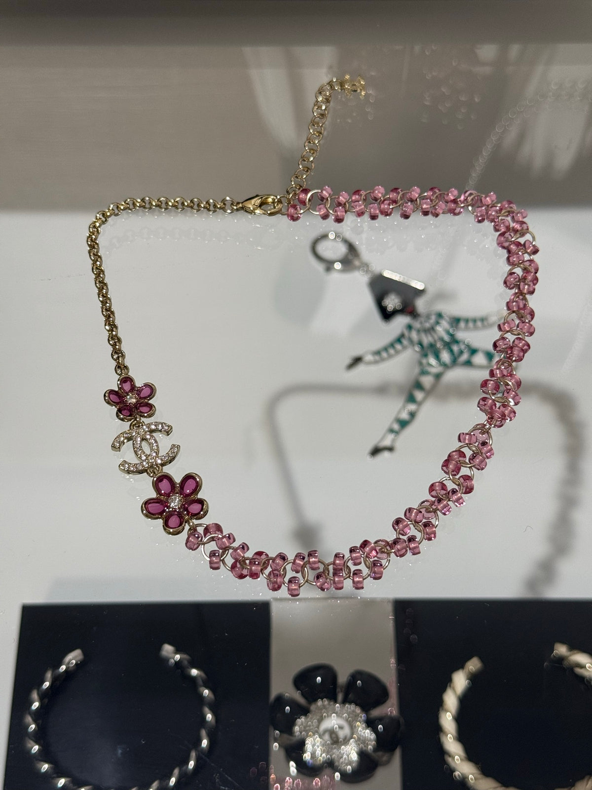 Chanel Interlocking C Resin Gold-Tone Pink Flower Necklace - album image 1