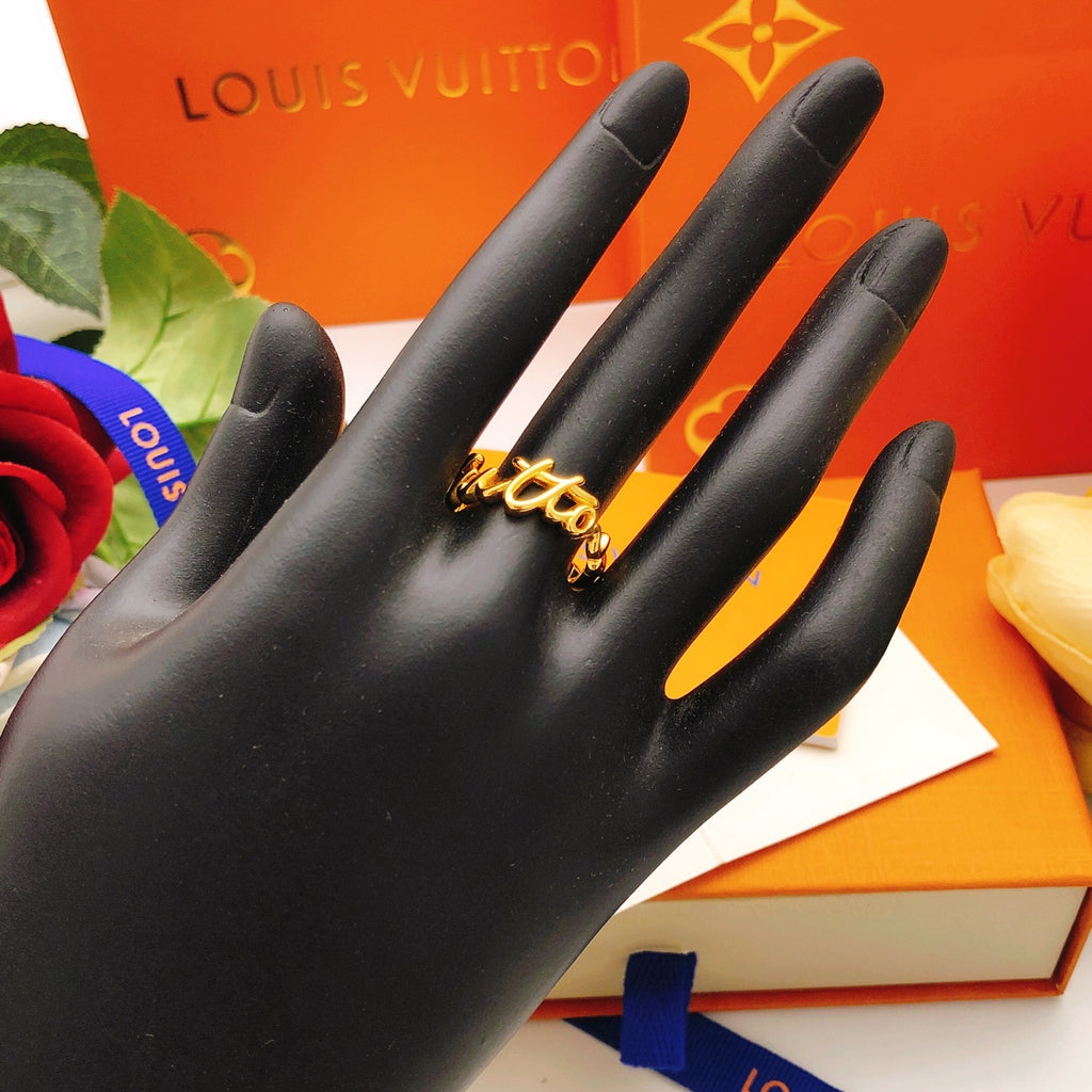 Louis Vuitton Gold-Tone Open LV Ring - album image 7