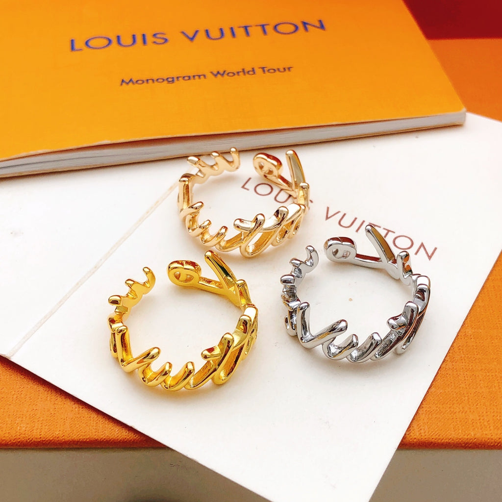 Louis Vuitton Gold-Tone Open LV Ring - album image 8