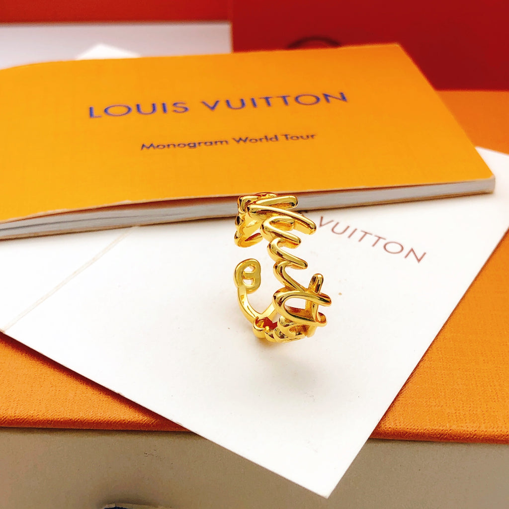 Louis Vuitton Gold-Tone Open LV Ring - album image 2