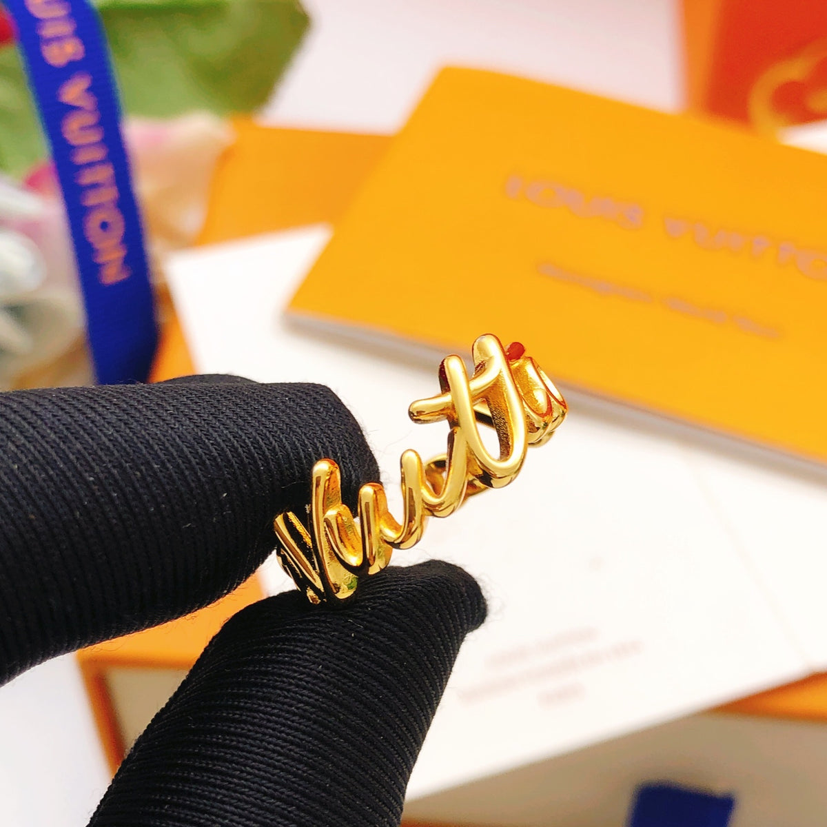 Louis Vuitton Gold-Tone Open LV Ring - album image 5