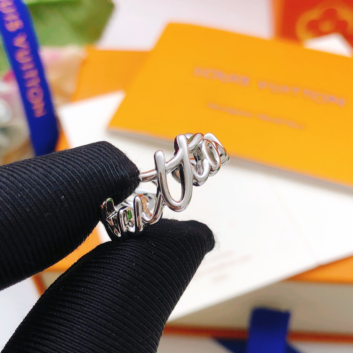 Louis Vuitton Silver-Tone Open LV Ring - album image 5