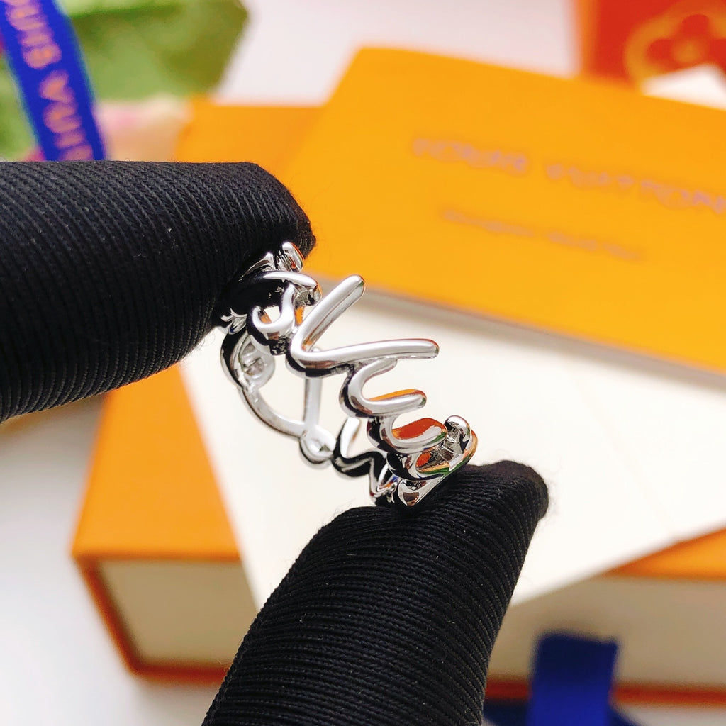 Louis Vuitton Silver-Tone Open LV Ring - album image 6