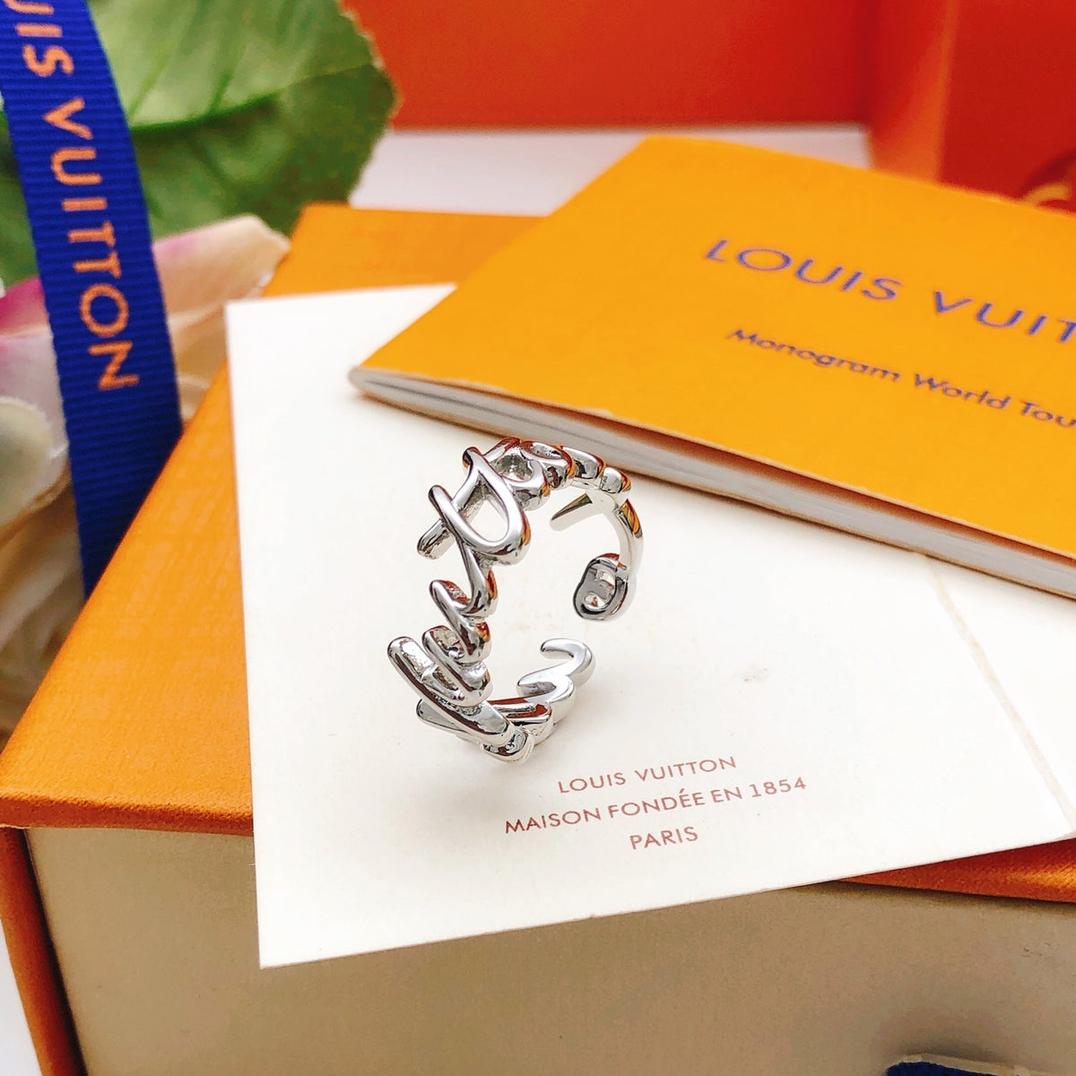Louis Vuitton Silver-Tone Open LV Ring - album image 1