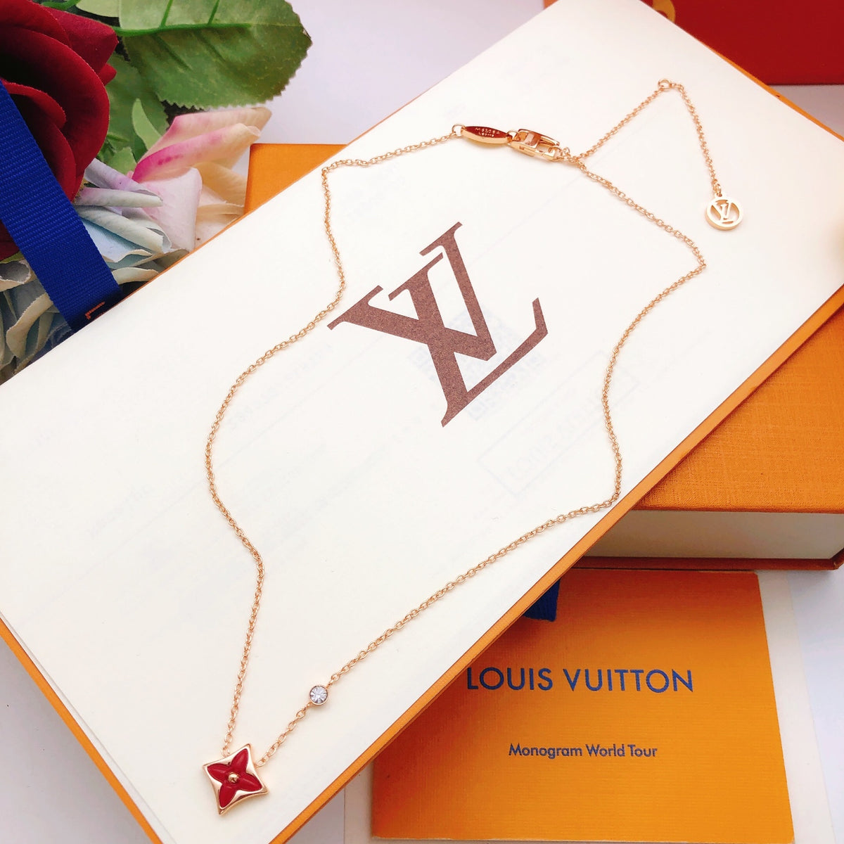 Louis Vuitton Rose Gold-Tone Gold-Tone Red Mother-of-Pearl Necklace - album image 4