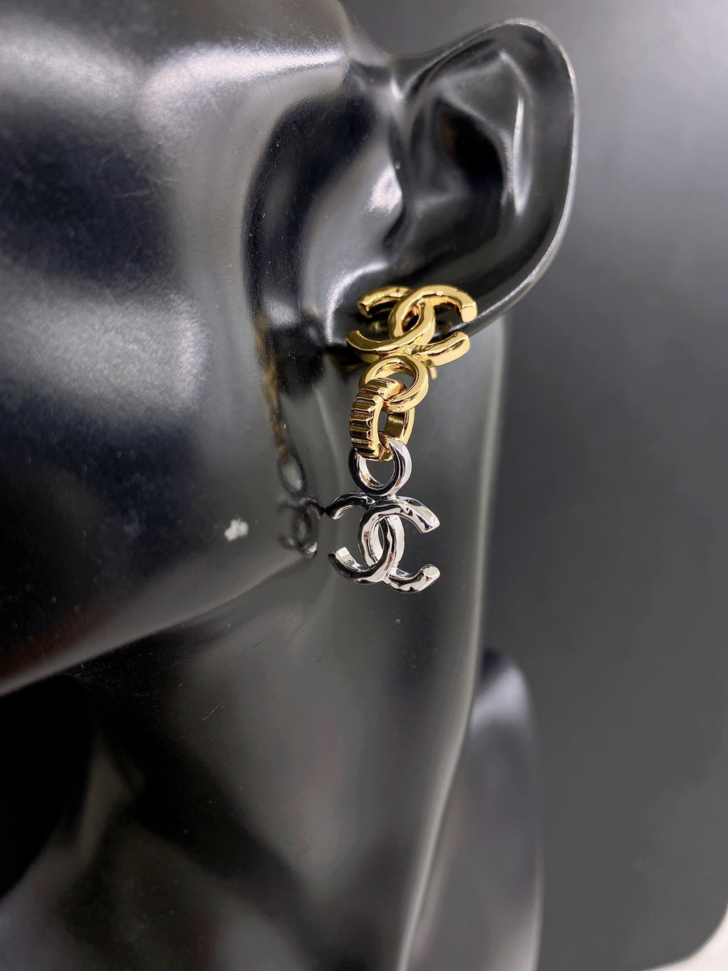 Chanel Gold-Tone Letter and Oval Pearl Drop Earrings - album image 2