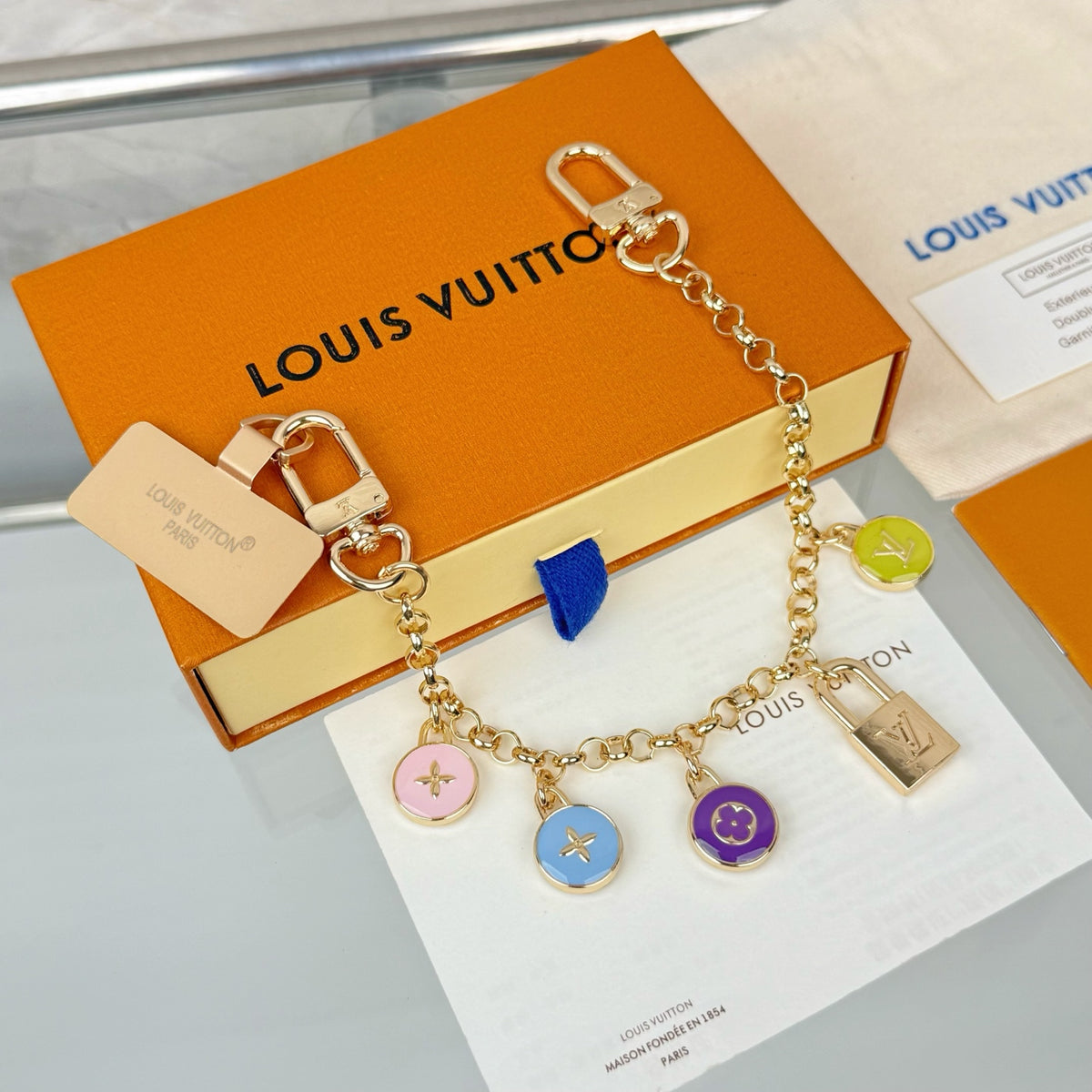 Louis Vuitton Confetti Chain Multicolor Flower Monogram LV Letter Padlock Keychain - album image 2