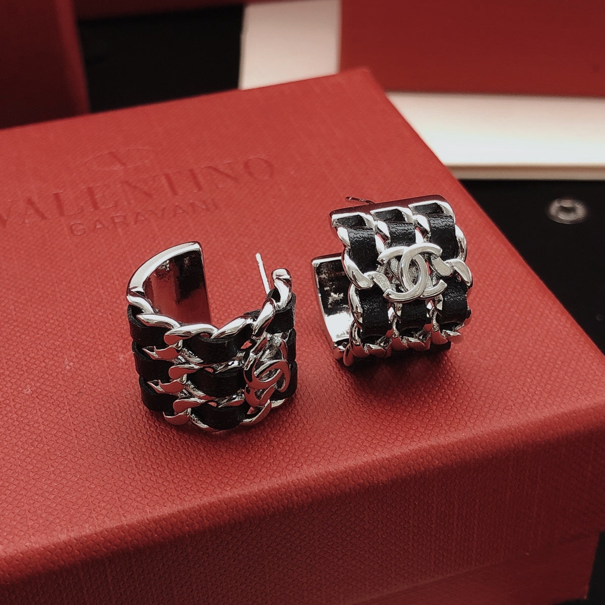 Chanel Silver-Tone Leather Earrings - album image 5